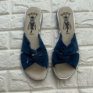 Fly London Twist top flat slide sandals blue knotted upper size 41